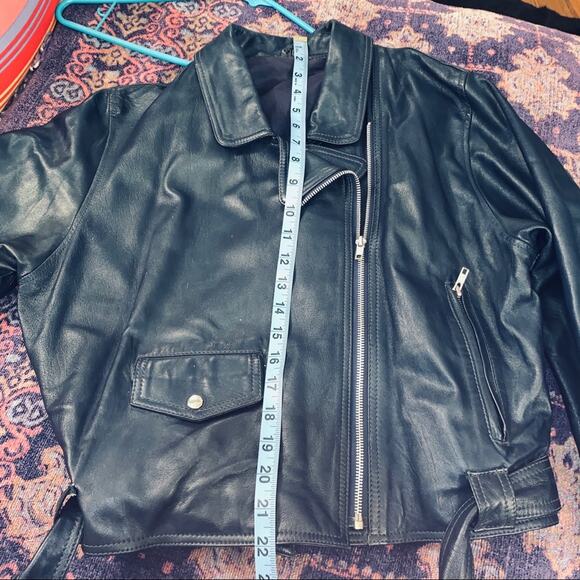 VINTAGE EIGHTIES 80s NAVY BLUE ITALIAN LEATHER BIKER MOTO JACKET ITALY 40 - Picture 6 of 9